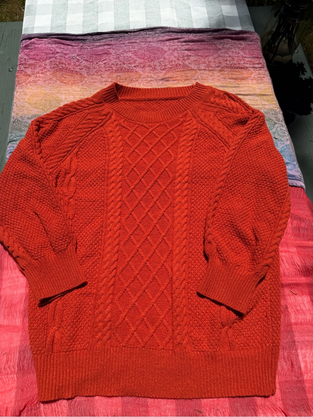 Cable Knit Crewneck Sweater in Burnt Orange